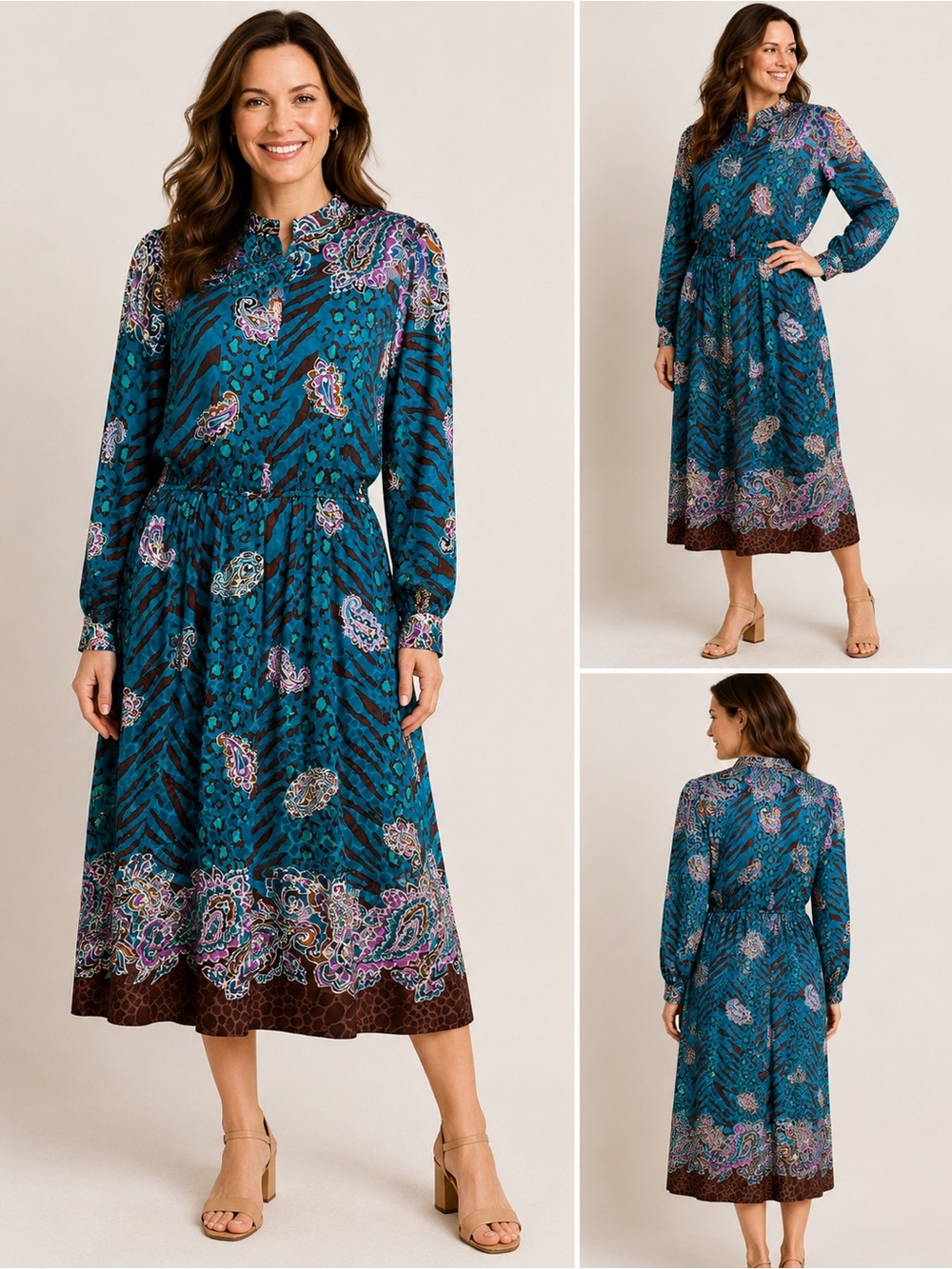 Vintage Anne Crimmins 100% Silk Paisley Midi Dress Size 10